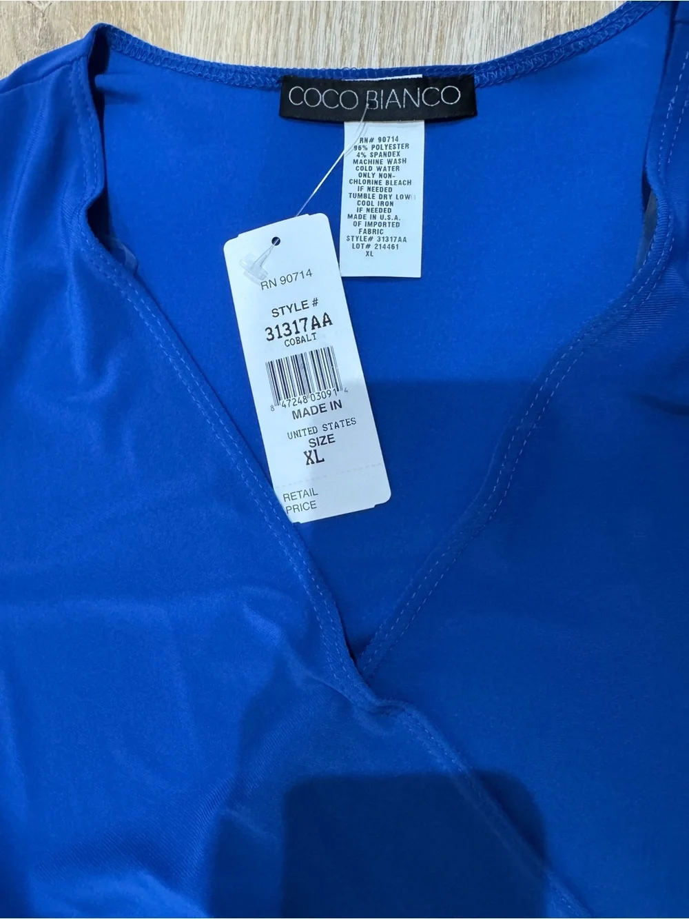 Coco Bianco Royal Blue Faux-Wrap Blouse v neck 3/4 sleeve size XL TRAVEL CAREER - Picture 4 of 5